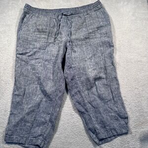 Lands' End Linen Capri Pants Women's‎ 20W Blue Gray Elastic Waist Drawstring